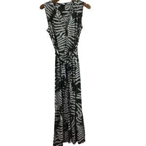 Talbots Womens Sleeveless Lined Fern Floral Tie Waist Maxi Dress Green Sz Medium